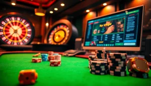 Experience the excitement of a reputable online casino environment with vibrant gaming elements, showcasing Nhà cái uy tín.