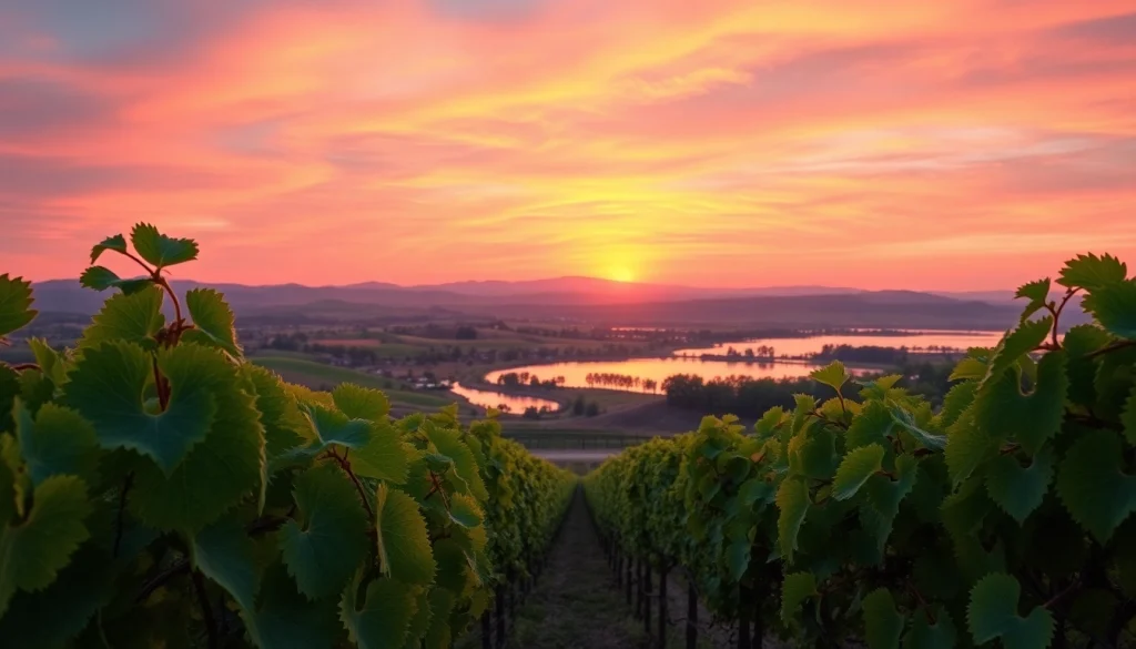 Enjoy the beautiful sunset over Clarksburg ca's vineyards, showcasing nature's vibrant colors.