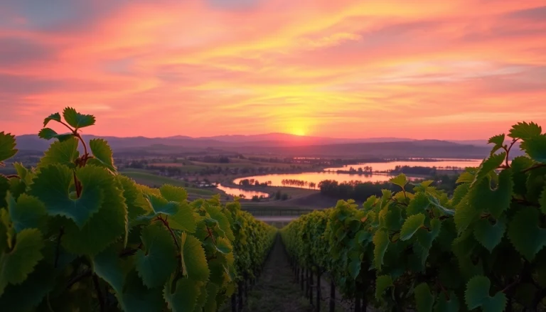 Enjoy the beautiful sunset over Clarksburg ca's vineyards, showcasing nature's vibrant colors.