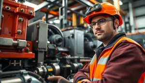 Mobile hydraulic services technician expertly repairs hydraulic systems in a professional workshop.