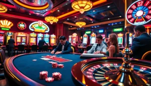 Experience the vibrant energy of ONE88 com's luxurious casino atmosphere with poker and roulette.