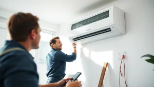 Technician expertly installing an american standard ac unit in a modern home environment.