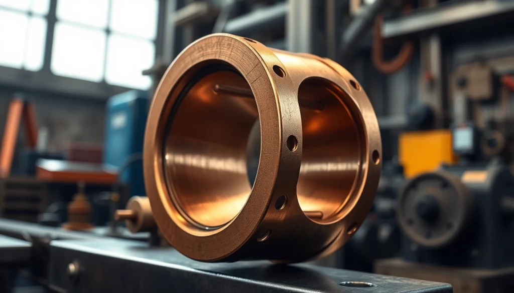 Bucsa de bronz expusă într-un atelier industrial profesional, evidențiind măiestria detaliată și strălucirea sa.