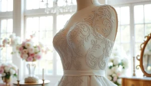 Rebel Designerwear showcases a stunning wedding dress in an elegant venue setting.