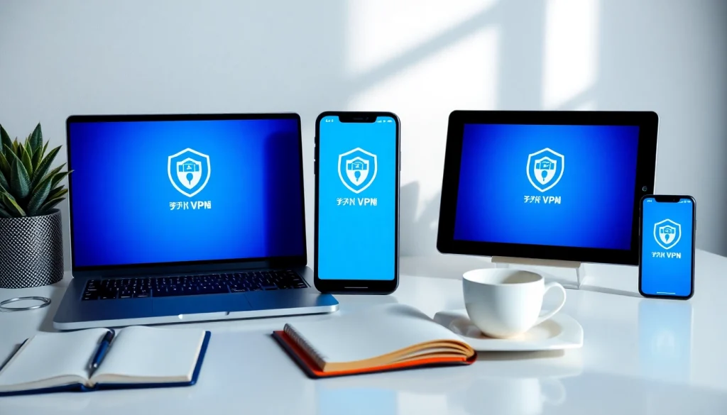 在现代工作空间的多设备上展示的快连 VPN