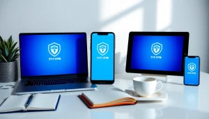 在现代工作空间的多设备上展示的快连 VPN