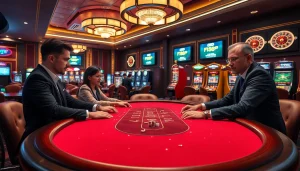 F168 VIP players enjoying a high-stakes poker game in a luxurious casino setting.