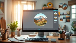 Circle photo cropping tool in action showcasing a vibrant landscape.