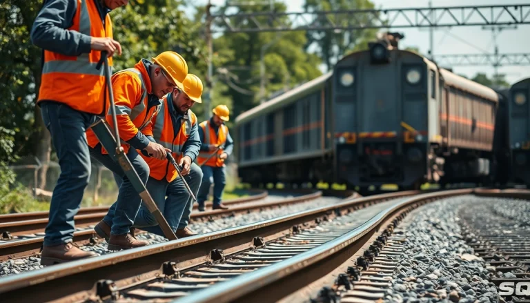 Workers providing Emergency Railroad Repair Services to ensure track safety and train operation.