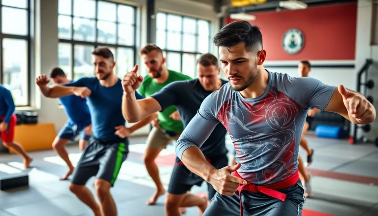 Explore similar variations of no-gi rash guards on display in an energetic training atmosphere.