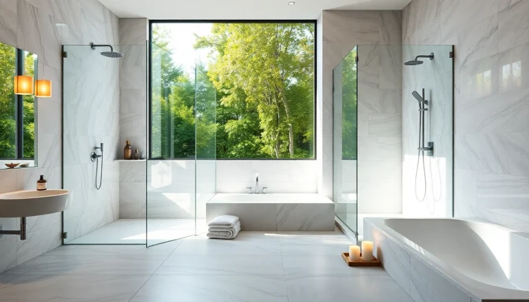 Showcasing elegant showers in a modern bathroom with serene ambiance and sleek designs.