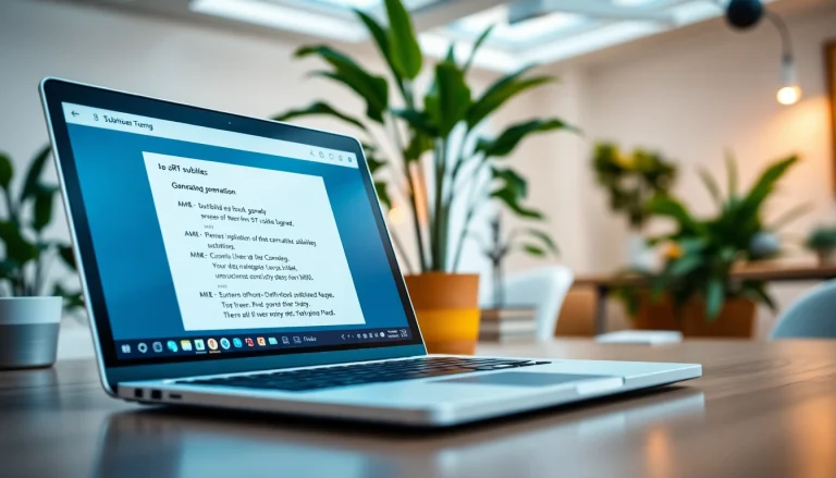 Generate subtitles quickly with the efficient SRT Generator interface displayed on a laptop.