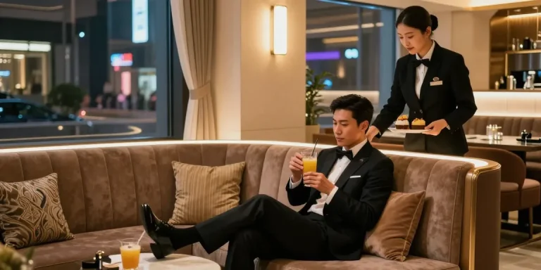 강남쩜오에서의 프리미엄 럭셔리 라운지 경험, 고급 음료를 즐기는 고객과 세련된 분위기.