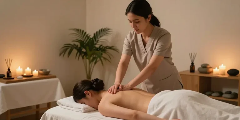강남스웨디시 마사지 중인 전문가와 고객의 편안한 스파 환경