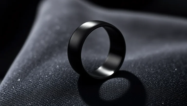 Admire the craftsmanship of Black Zirconium Rings showcasing a sleek and polished design.