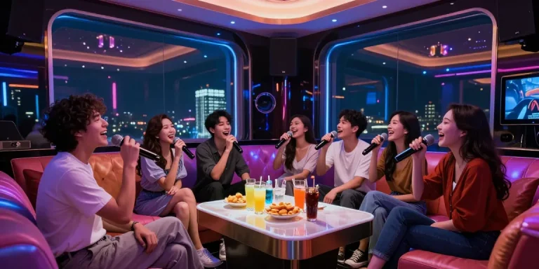 강남가라오케에서 친구들과 노래를 즐기는 화려한 룸의 모습